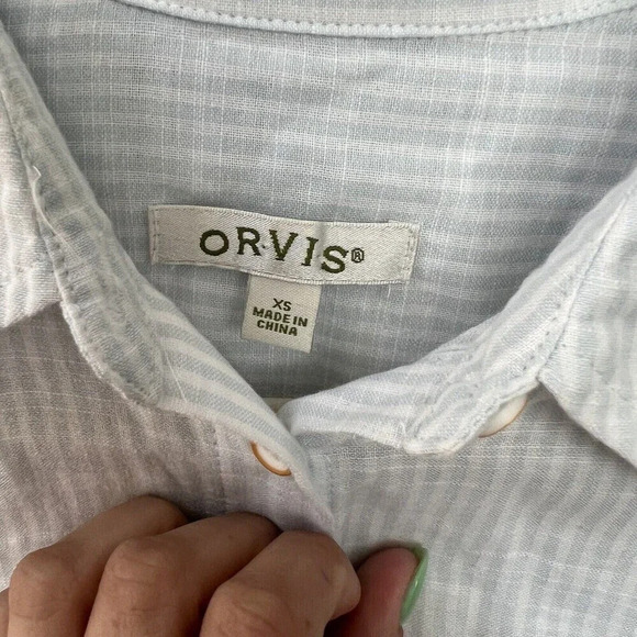 Orvis Womens Button Up Blue White Striped Cotton Shirt Tunic Collared Sz XS ** - Picture 7 of 14